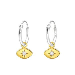 14K Gold Vermeil Star Hoop Earrings | CZ Stones